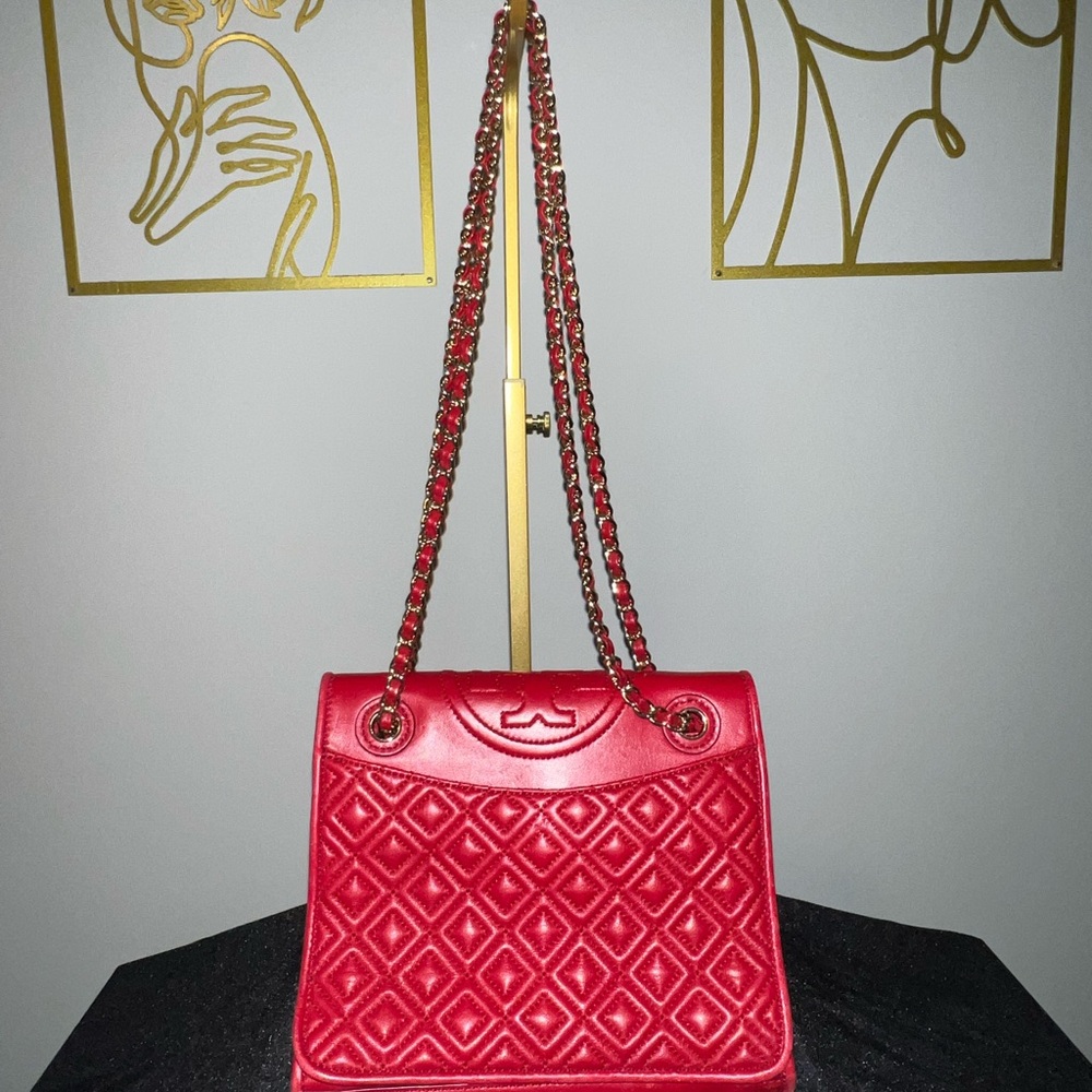 Tory Burch Red Leather Quilted Shoulder Bag